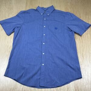 Chaps Easy Care Shirt Mens Large Blue Button Down Short Sleeve Pocket Casual GC